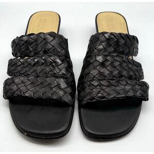 David Tate HAND MADE Black Leather Slides Sandals Wedge SIZE 11 N Womens WOVEN